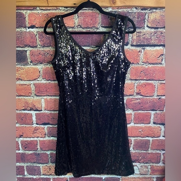 Sandra Venditti Black Sequin Fitted Bodycon Party Sparkle Cocktail Dress Sz M - Picture 4 of 11